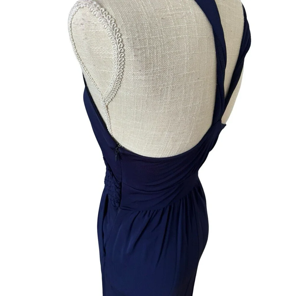 Anthropologie Maeve Blue Yuma Maxi Dress Slinky Rayon Pockets Side Zip Size 2 - Picture 3 of 11
